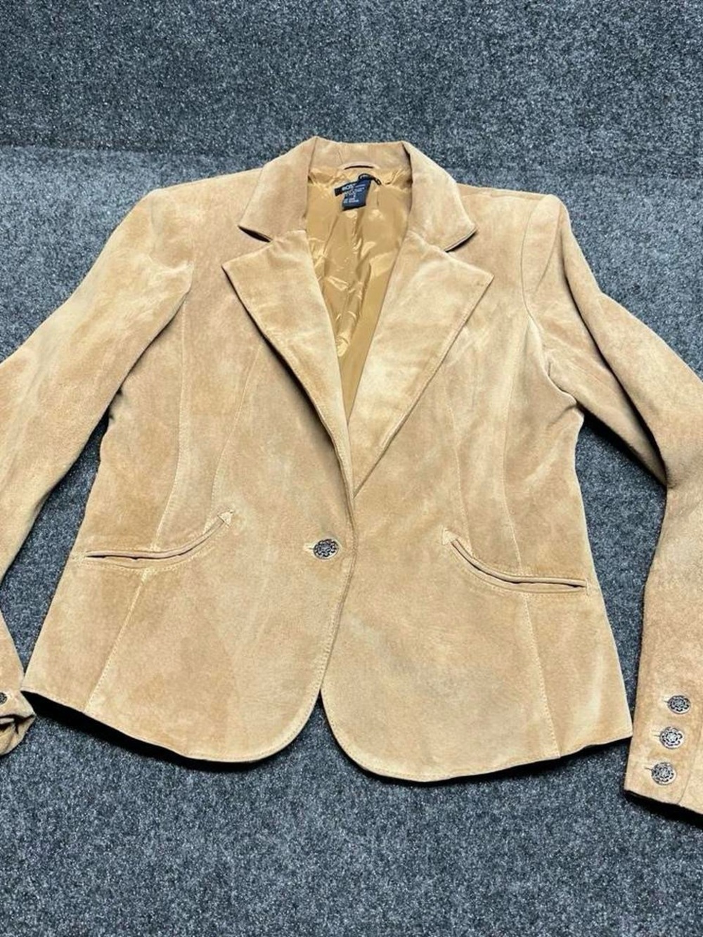 Tan Leather Suede Blazer Jacket Western Cowgirl Americana Old Money Tailored - Picture 3 of 10